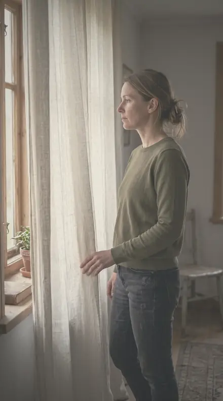 Breathed Glass applied to A face in the curtain light, veiled