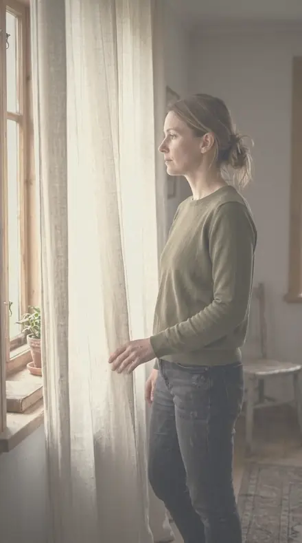 Silken Air applied to A face in the curtain light, veiled