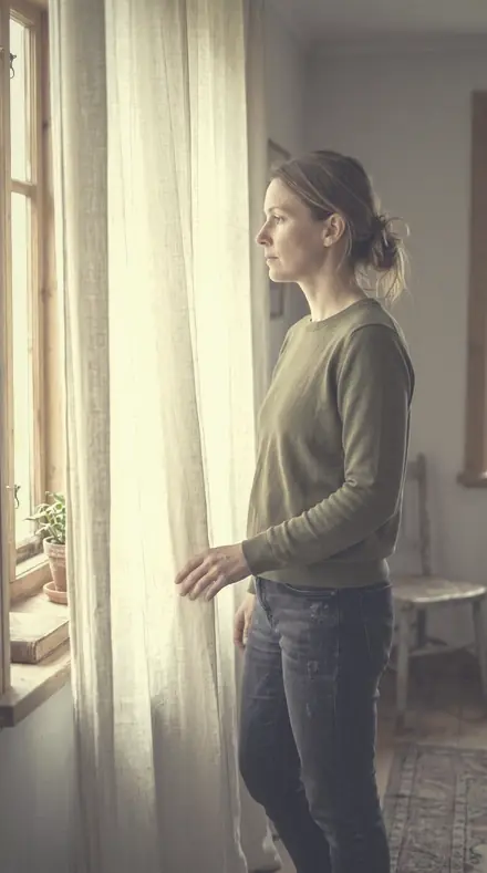 Powdered Sky applied to A face in the curtain light, veiled
